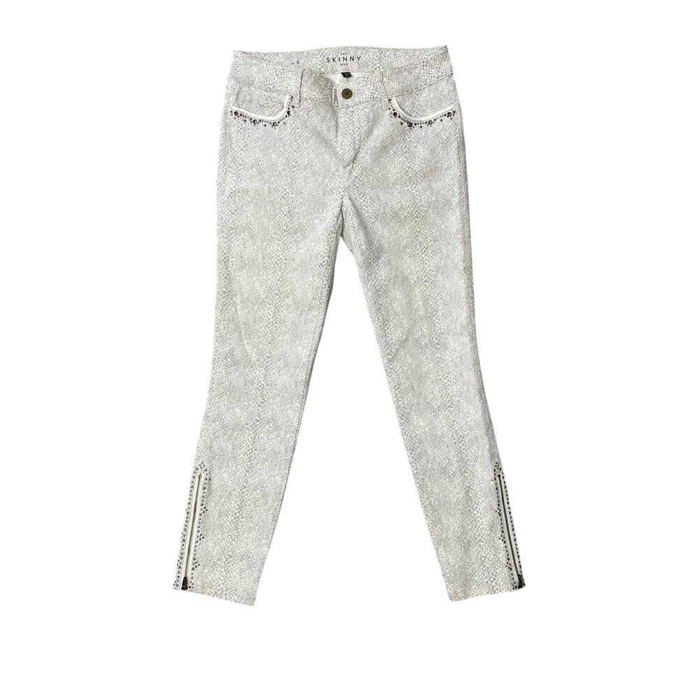 White House Black Market Snakeskin Studded Cropped Skinny Jean SZ 4 Zipper Ankle